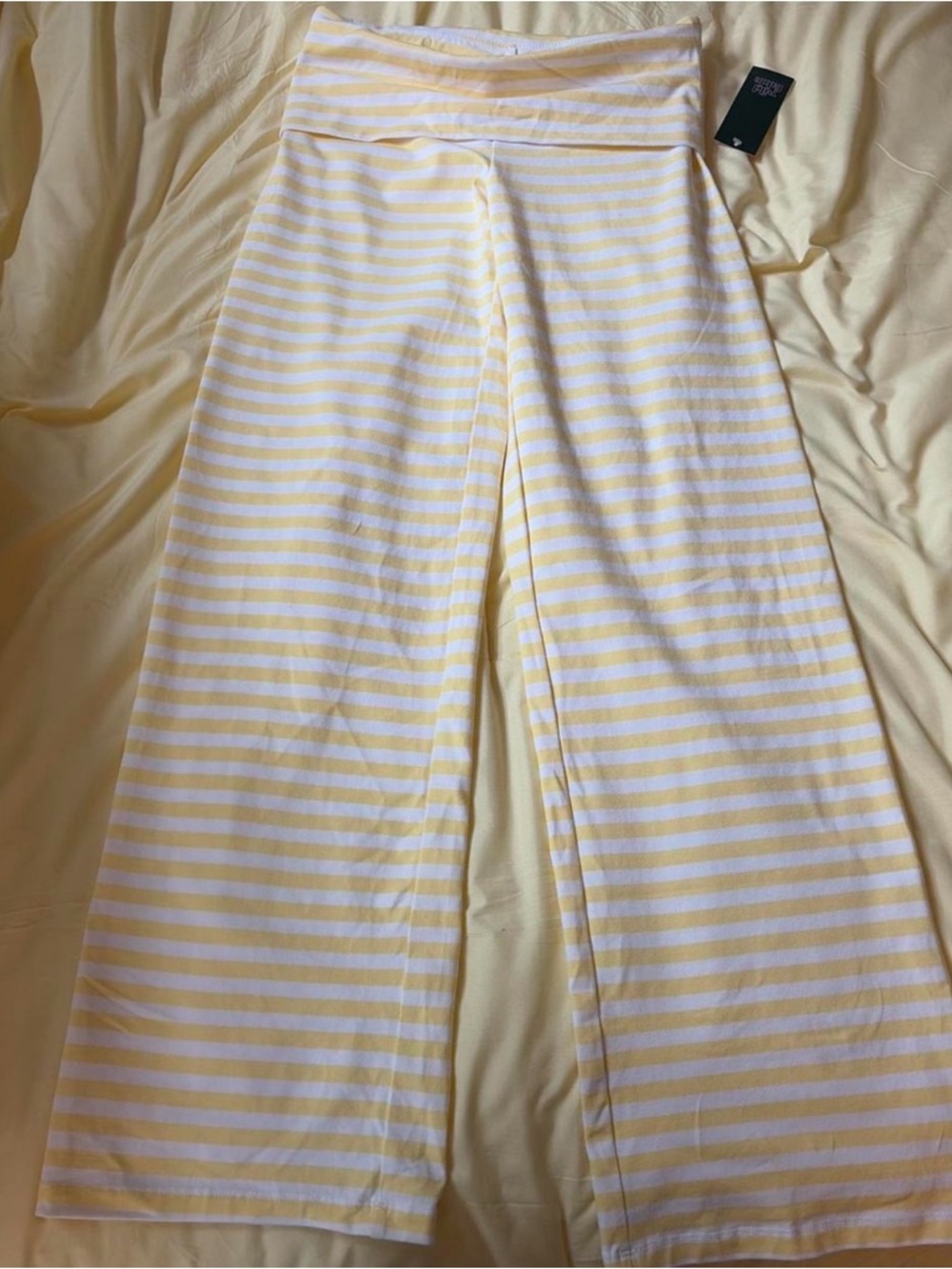 Wild Fable Yellow and White Striped Foldover Wide Leg Pants